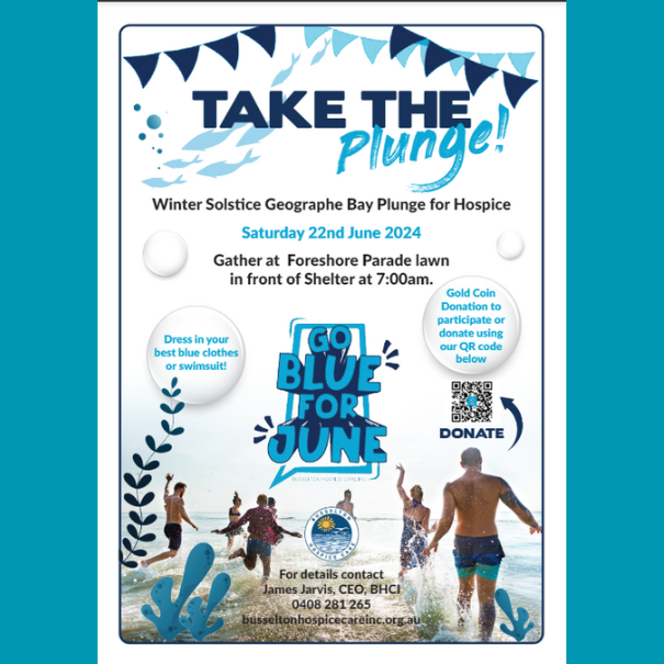 Take the Plunge 2024 Busselton Hospice Care Go Blue for June
